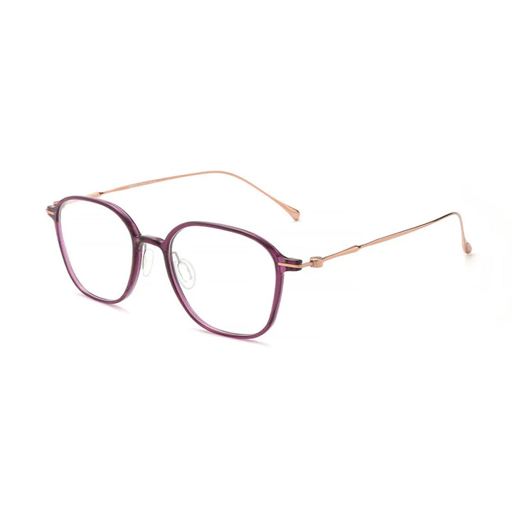 KatKani Unisex Full Rim Polygon Titanium Acetate Eyeglasses 8641 Full Rim KatKani Eyeglasses Transparent Purple  