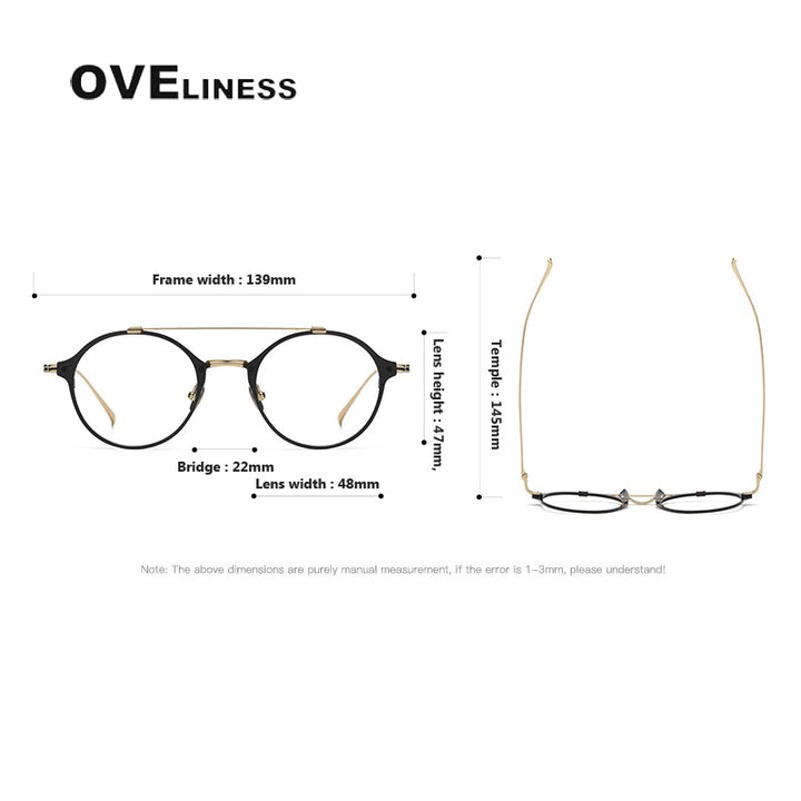 Oveliness Unisex Full Rim Round Double Bridge Titanium Eyeglasses Kj30 Full Rim Oveliness   