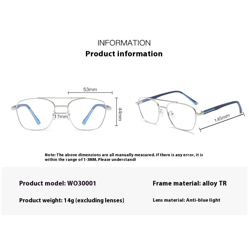 Aror Unisex Full Rim Square Double Bridge Alloy Tr 90 Eyeglasses 39491 Full Rim Aror