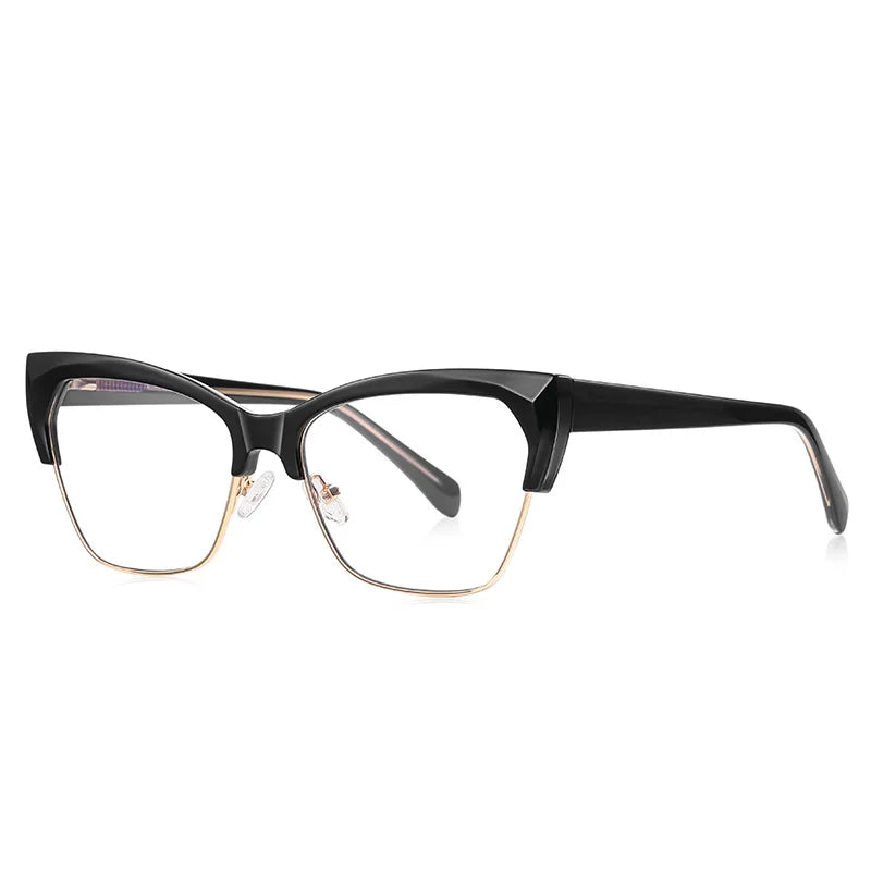 CCspace Unisex Full Rim Square Cat Eye Tr 90 Titanium Eyeglasses 57454 Full Rim CCSpace Black  