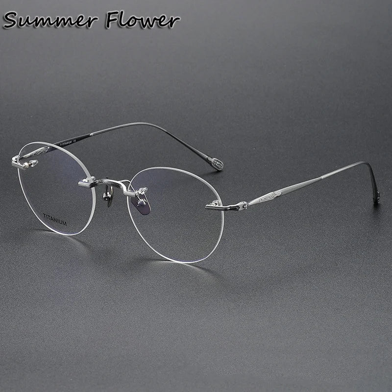 Summer Flower Women's Rimless Oval Round Titanium Eyeglasses 80955 Rimless Summer Flower Silver