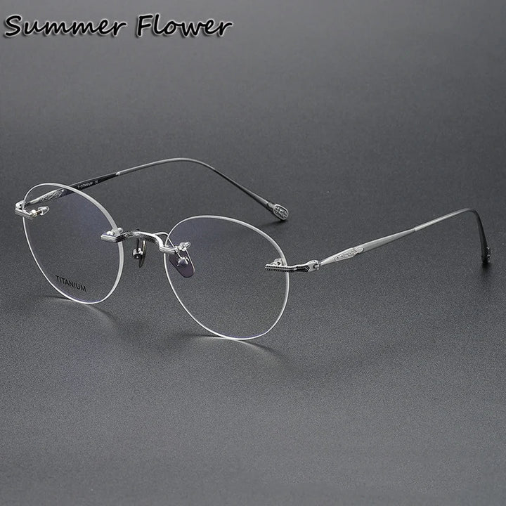 Summer Flower Women's Rimless Oval Round Titanium Eyeglasses 80955 Rimless Summer Flower Silver