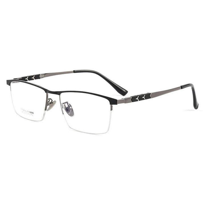 KatKani Unisex Semi Rim Square Titanium Eyeglasses 9012bt Semi Rim KatKani Eyeglasses BlackGun  