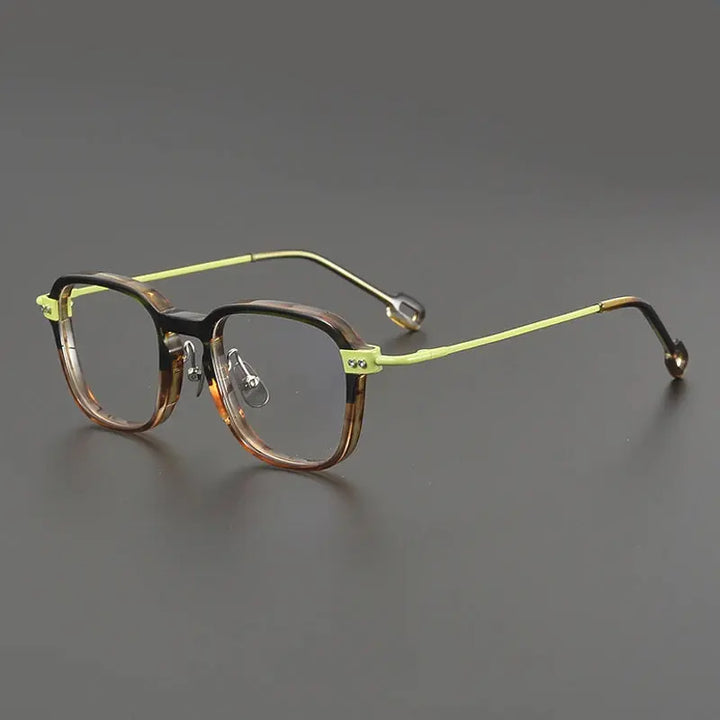 Gatenac Unisex Full Rim Big Square Acetate Titanium Eyeglasses 679009 FuzWeb