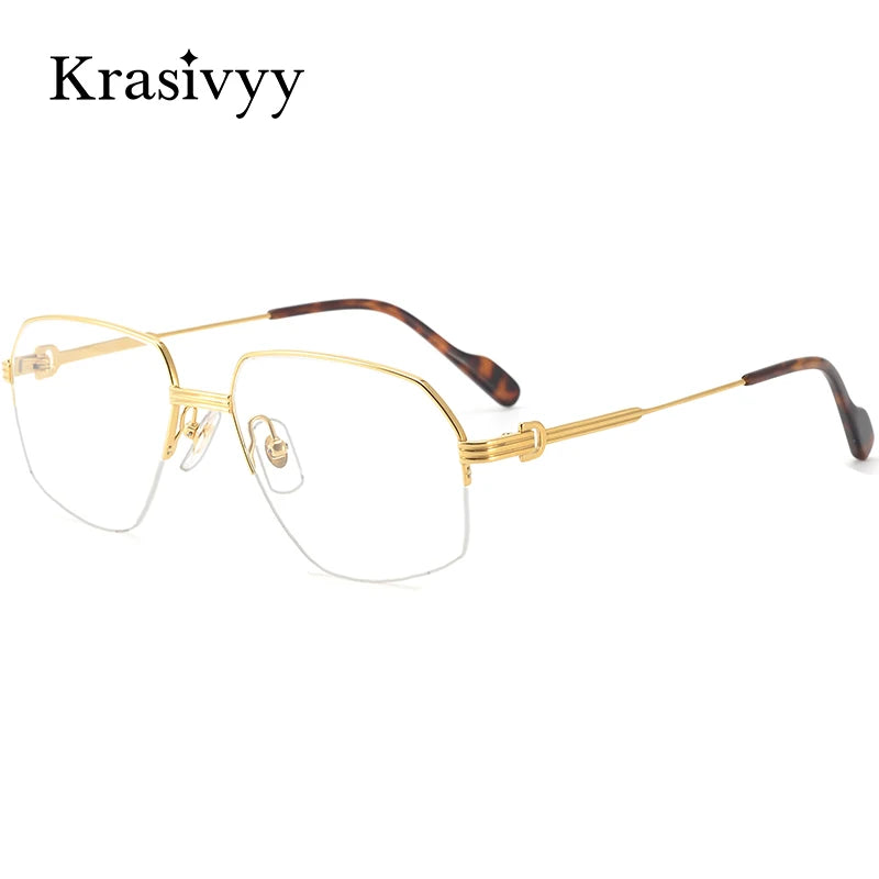 Krasivyy Unisex Semi Rim Oval Polygon Titanium Eyeglasses 420285