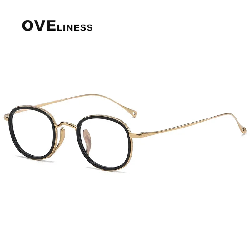 Oveliness Women's Full Rim Square Oval Titanium Acetate Eyeglasses 7309 Full Rim Oveliness black gold  