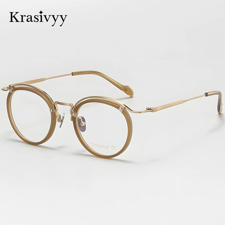 Krasivyy Unisex Full Rim Round Titanium Acetate Eyeglasses 710036