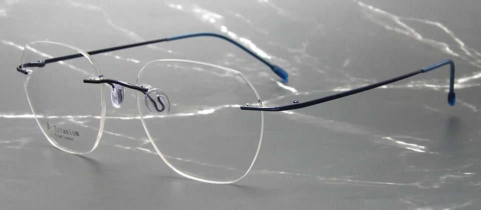 Esnbie Unisex Rimless Polygon Square Titanium Eyeglasses 243212