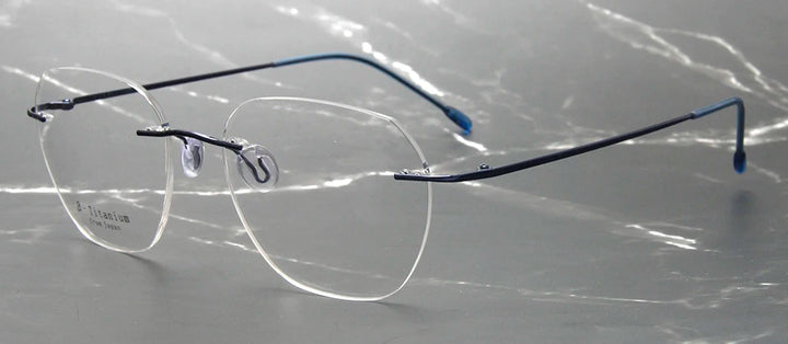 Esnbie Unisex Rimless Polygon Square Titanium Eyeglasses 243212