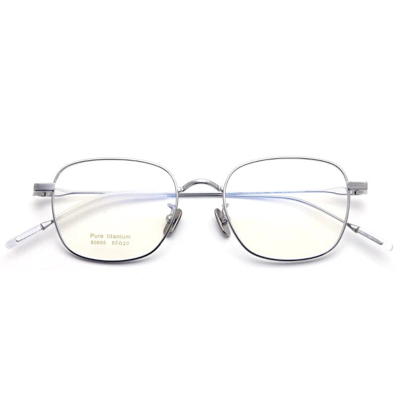 Muzz Men's Full Rim Square Titanium Eyeglasses 80804 Full Rim Muzz Silver  