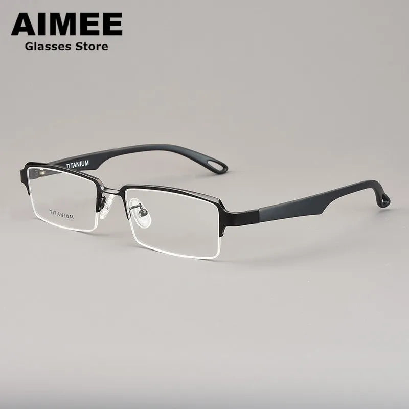 Aimee Unisex Semi Rim Big Square Titanium Eyeglasses 11505 Semi Rim Aimee Black  