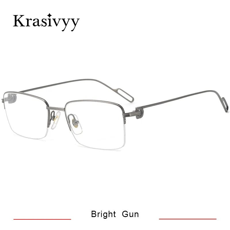 Krasivyy Men's Semi Rim Square Titanium Eyeglasses Kr02180 Semi Rim Krasivyy Bright Gun CN 