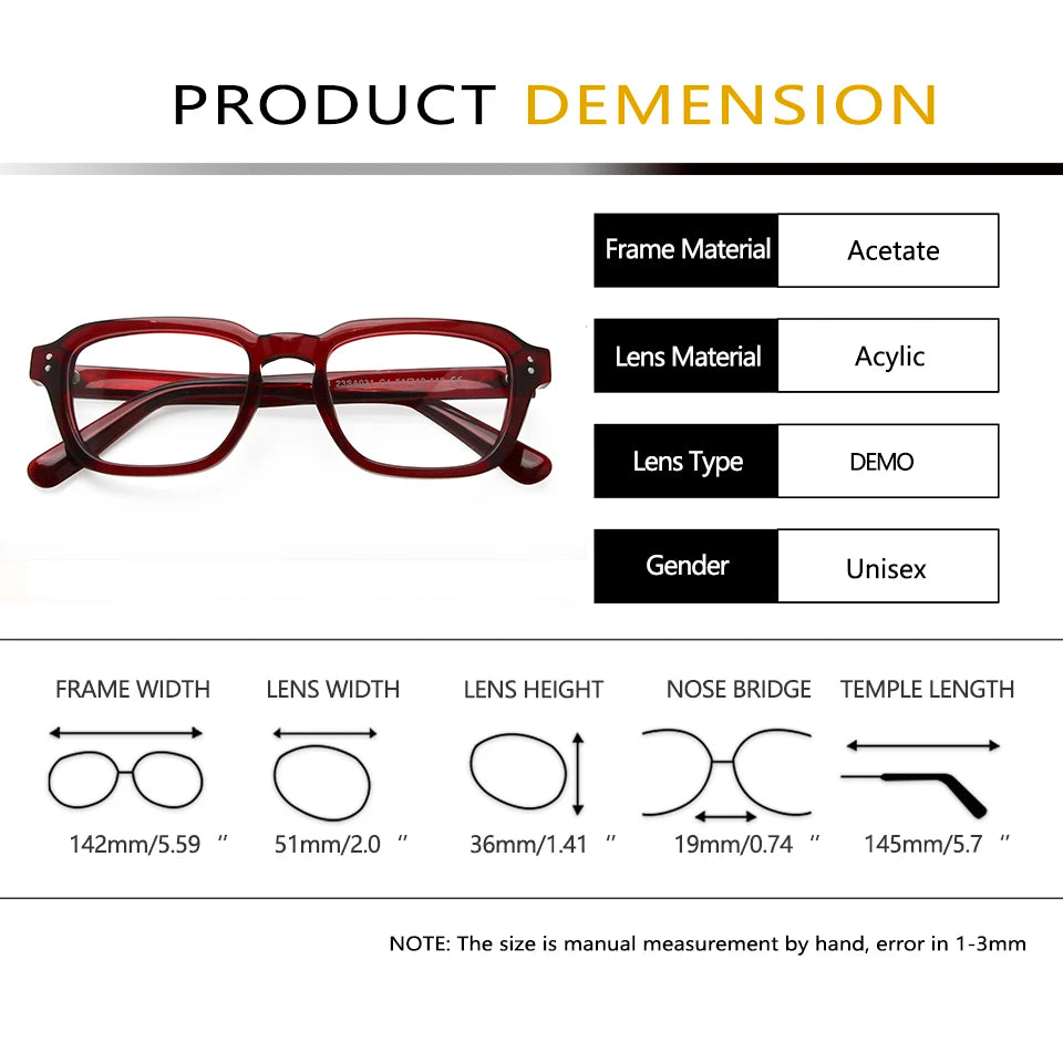 Esnbie Unisex Full Rim Square Brow Line Acetate Eyeglasses