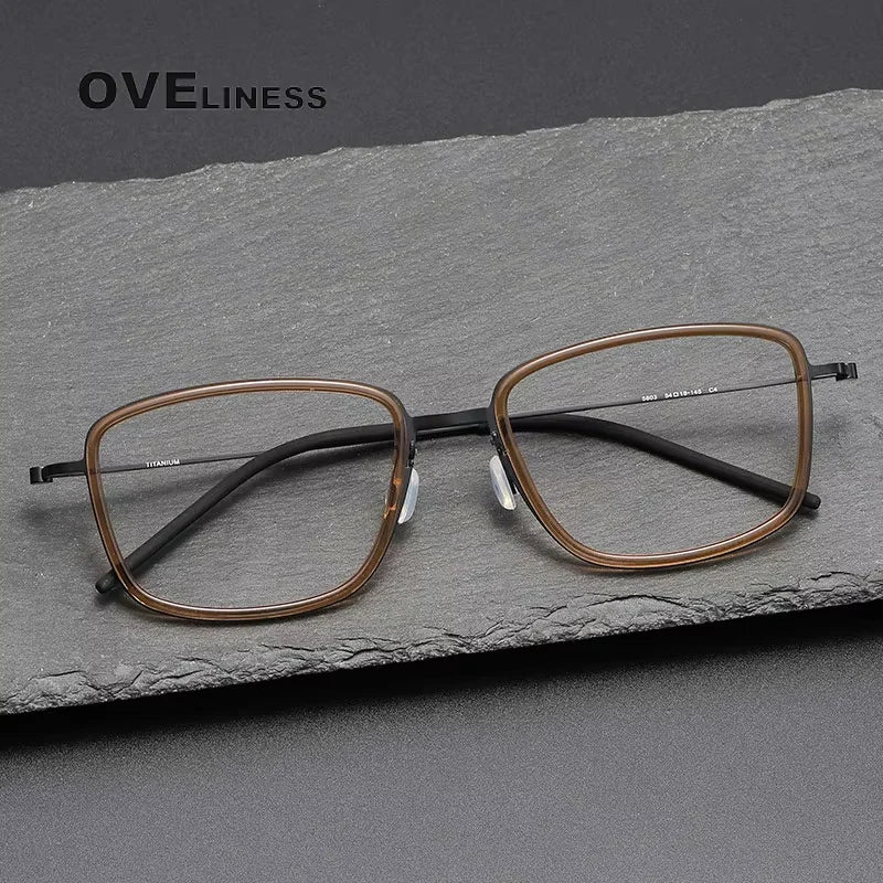 Oveliness Unisex Full Rim Square Acetate Titanium Eyeglasses 35803