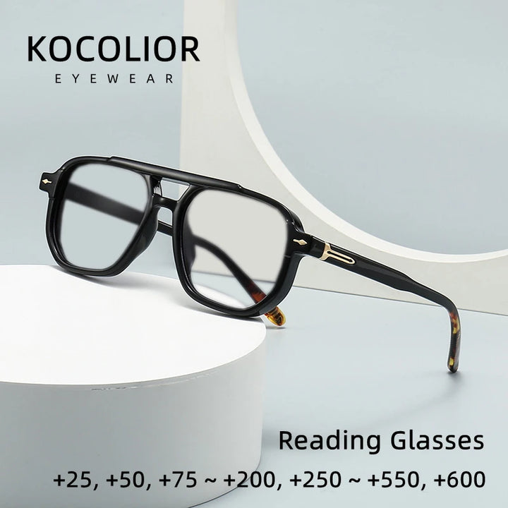 Kocolior Unisex Full Rim Square Double Bridge Tr 90 Photochromic Reading Glasses 60904