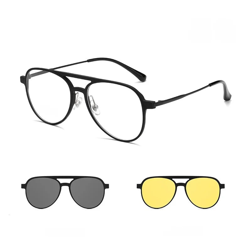 Yimaruili Women's Full Rim Round Tr 90 Titanium Eyeglasses Clip On Sunglasses 930077