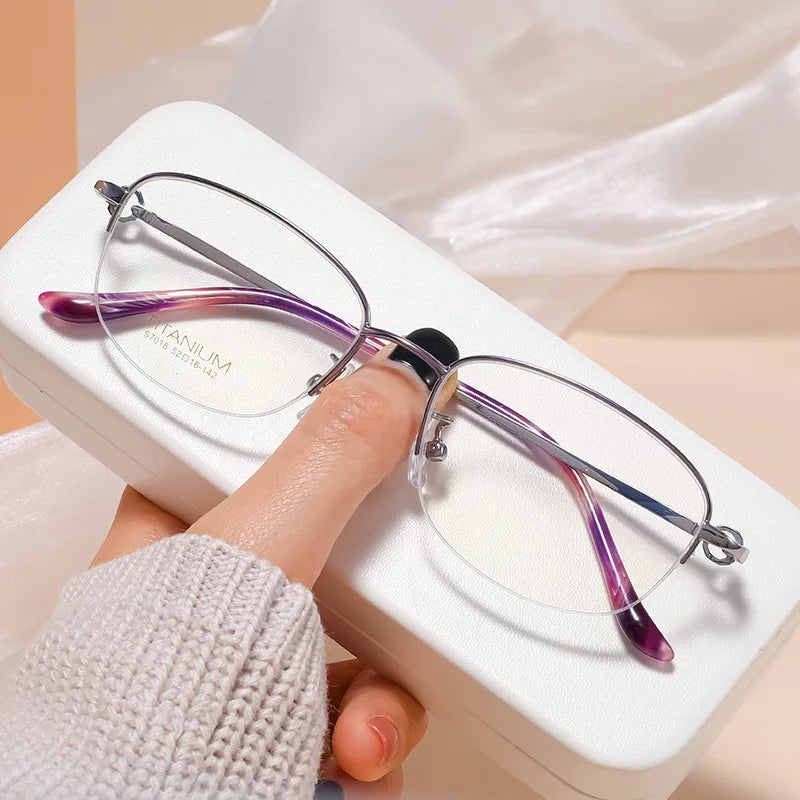 Vicky Women's Semi Rim Oval Square Titanium Reading Glasses 70181