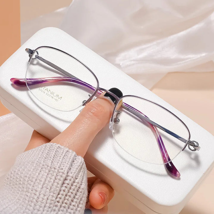 Vicky Women's Semi Rim Oval Square Titanium Reading Glasses 70181