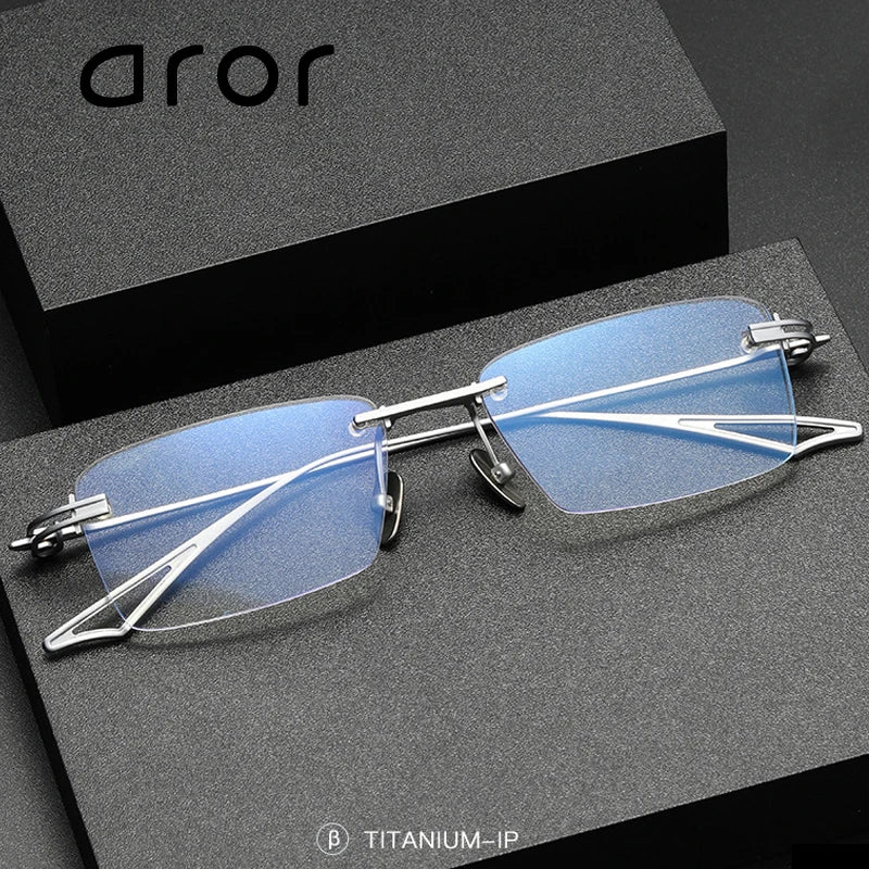 Aror Unisex Rimless Square Titanium Eyeglasses 22497 Rimless Aror