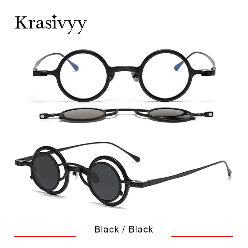 Krasivyy Unisex Round Titanium Prescription Eyeglasses with Clip-On ARLT5976 - view 8