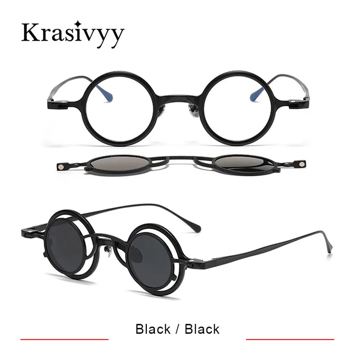 Krasivyy Unisex Round Titanium Prescription Eyeglasses with Clip-On ARLT5976 - view 8