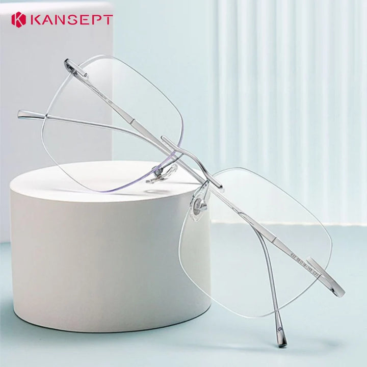Kansept Unisex Rimless Square Polygon Titanium Reading Glasses 8911/12