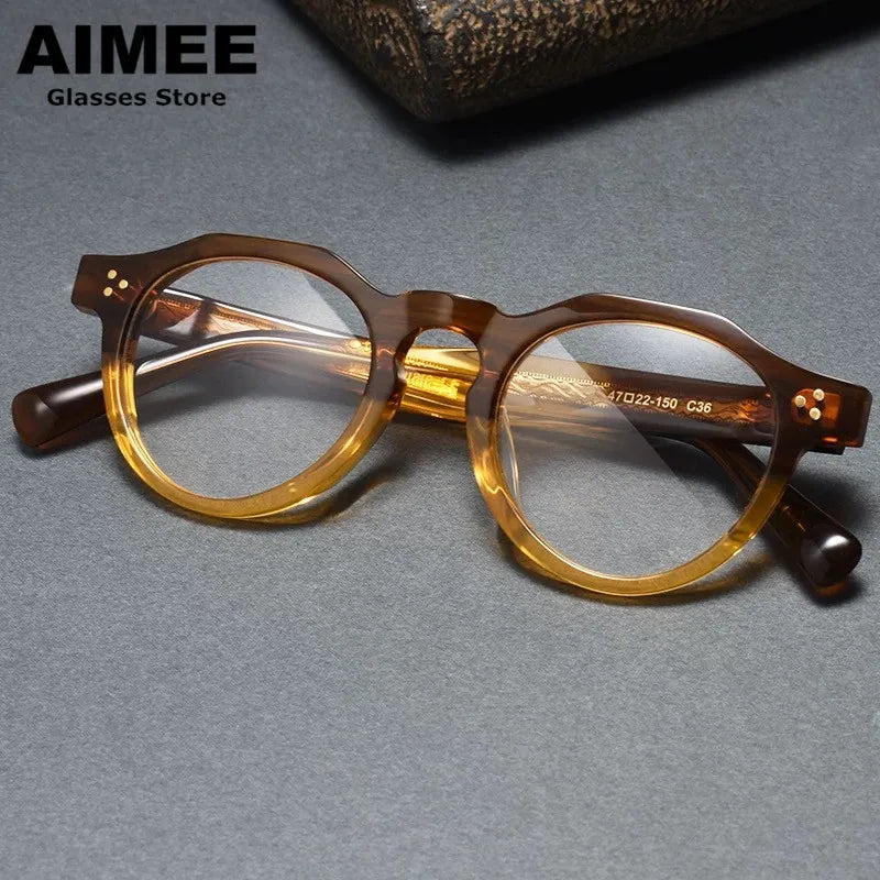 Aimee Unisex Full Rim Flat Top Round Acetate Eyeglasses 519040