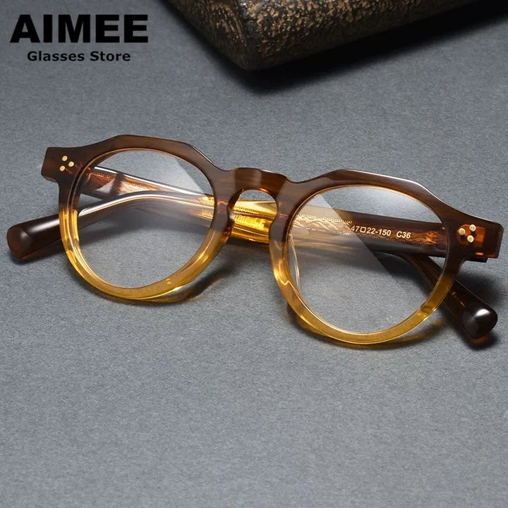 Aimee Unisex Full Rim Flat Top Round Acetate Eyeglasses 519040