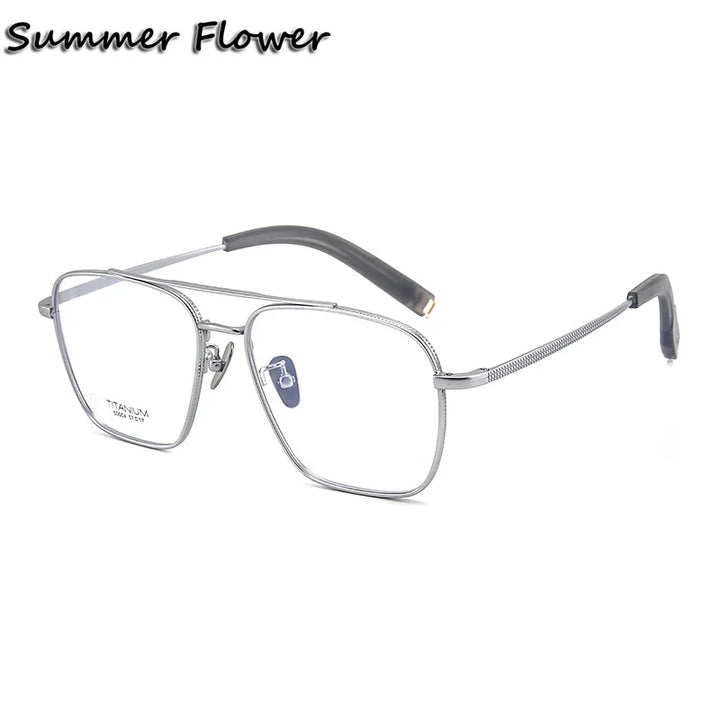 Summer Flower Unisex Full Rim Big Square Double Bridge Titanium Eyeglasses 50004 Full Rim Summer Flower Silver