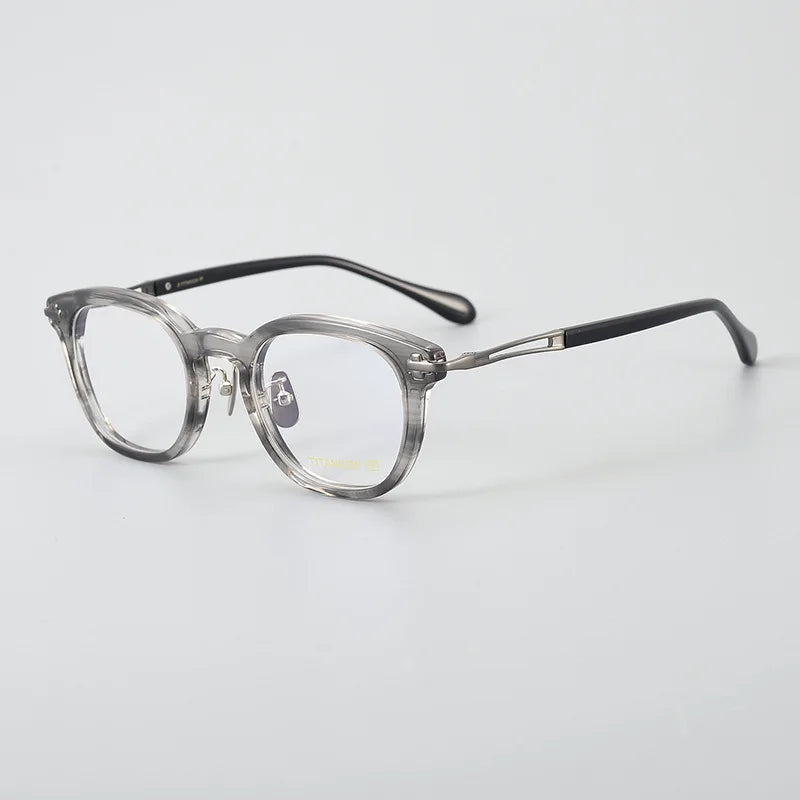 Black Mask Unisex Full Rim Titanium Acetate Square Eyeglasses 14038 Full Rim Black Mask Gray Stripes  