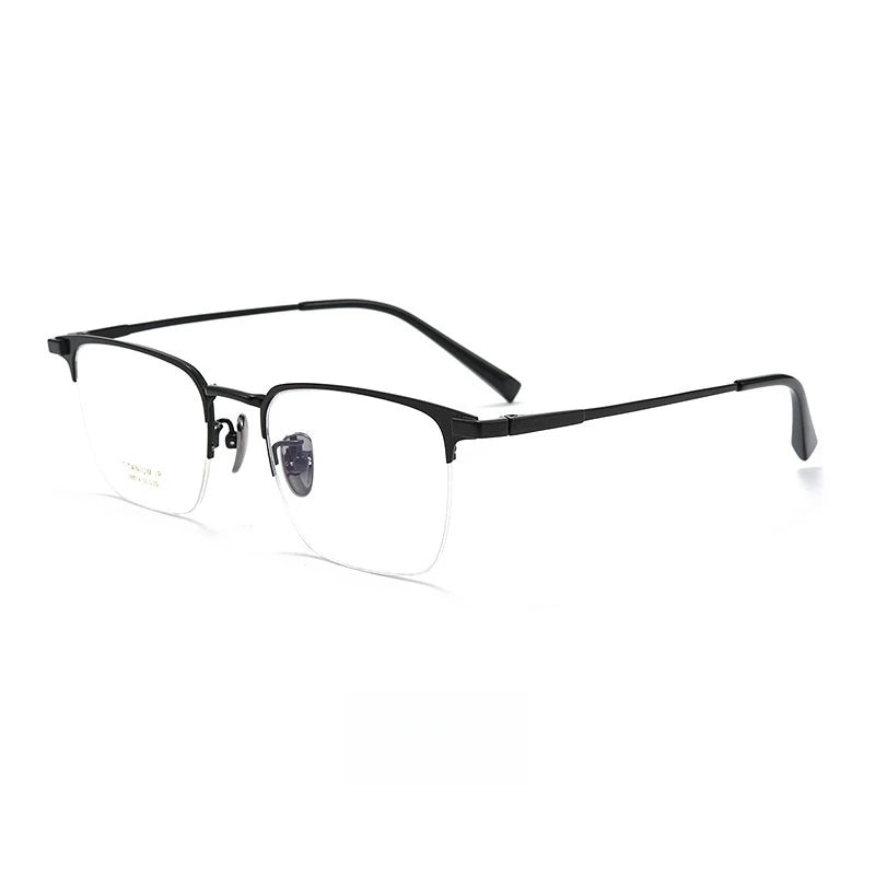 Yimaruili Unisex Semi Rim Square Titanium Eyeglasses 26014 Semi Rim Yimaruili Eyeglasses Black