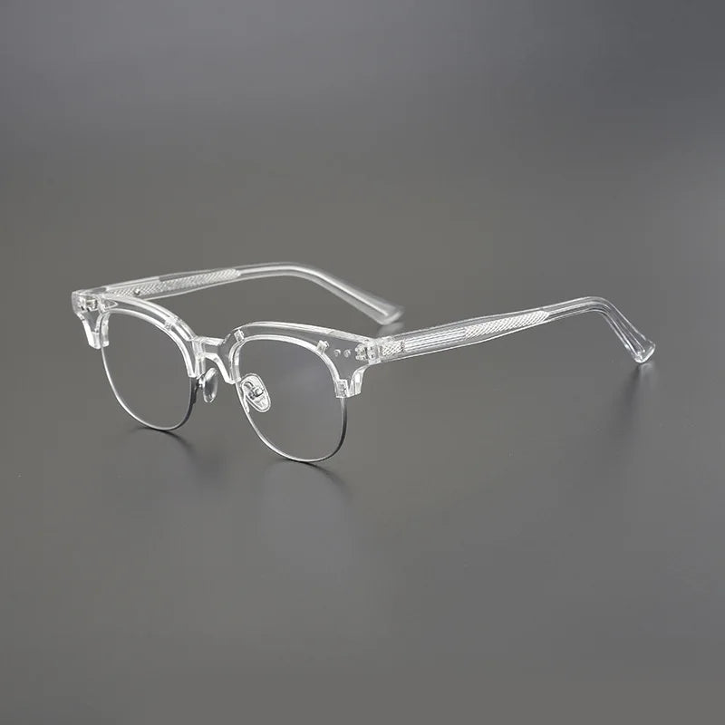 Black Mask Unisex Semi Rim Square Acetate Eyeglasses 15022 Full Rim Black Mask Crystal-Silver  
