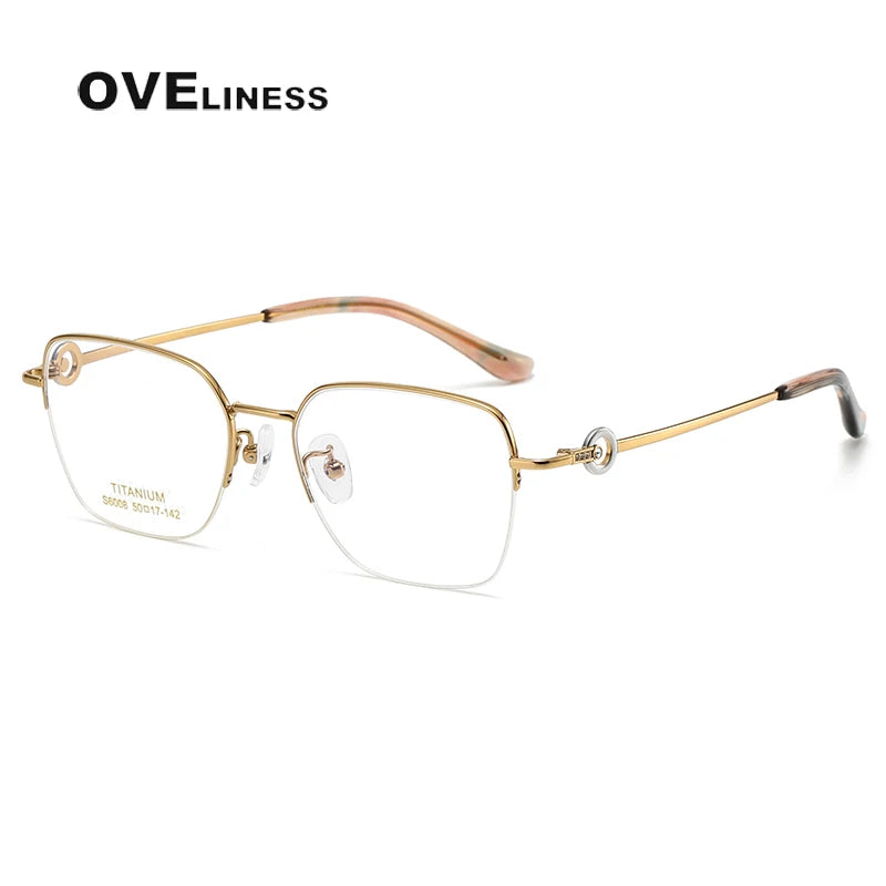 Oveliness Women's Semi Rim Square Polygon Titanium Eyeglasses 196008 Semi Rim Oveliness gold  