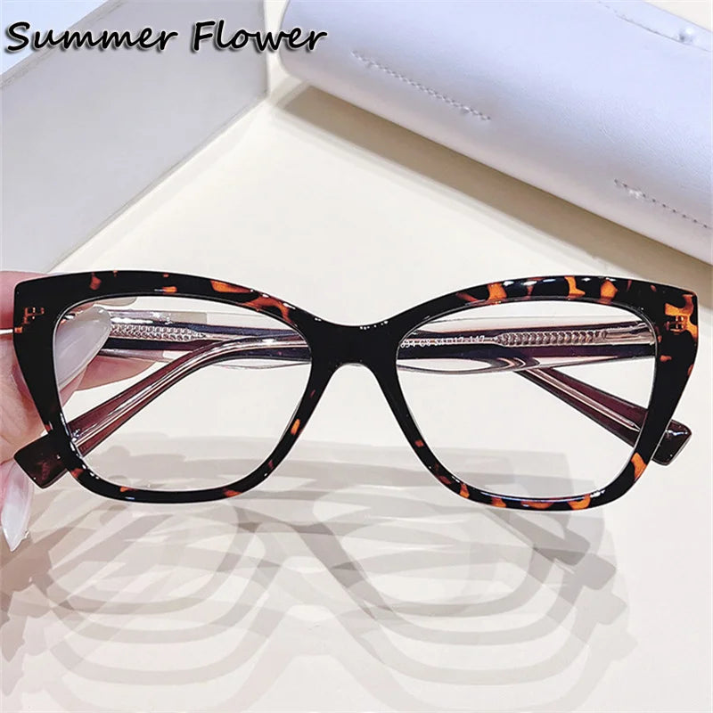 Summer Flower Women's Full Rim Square Cat Eye Tr 90 Titanium Eyeglasses 76034 Full Rim Summer Flower