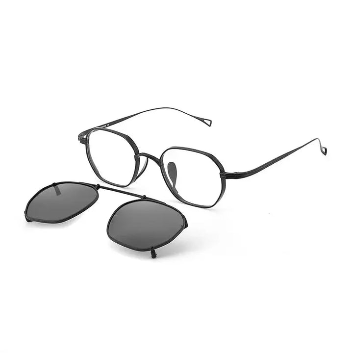 Bobbie Unisex Full Rim Polygon Titanium Eyeglasses Clip On Sunglasses 991700 FuzWeb