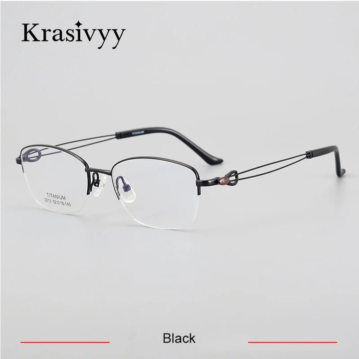 Krasivyy Women's Semi Rim Oval Square Titanium Eyeglasses 443013 Semi Rim Krasivyy Black  