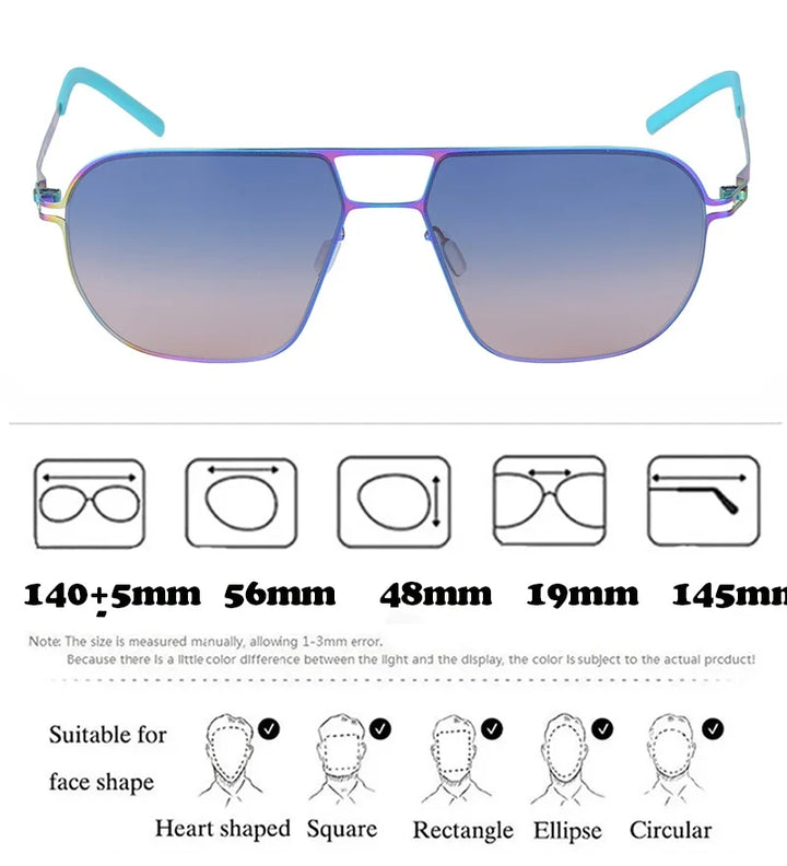 Aimee Men's Full Rim Oval Double Bridge Screwless Titanium Sunglasses 19140