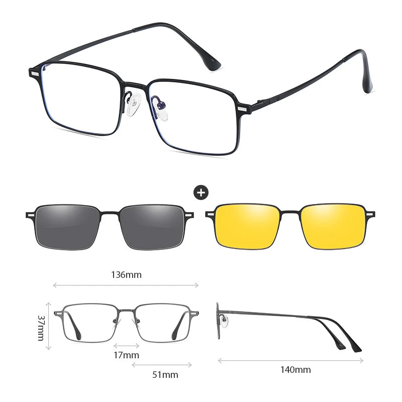 Hdcrafter Women's Full Rim Square Double Bridge Titanium Tr 90 Eyeglasses Clip On Sunglasses 414819