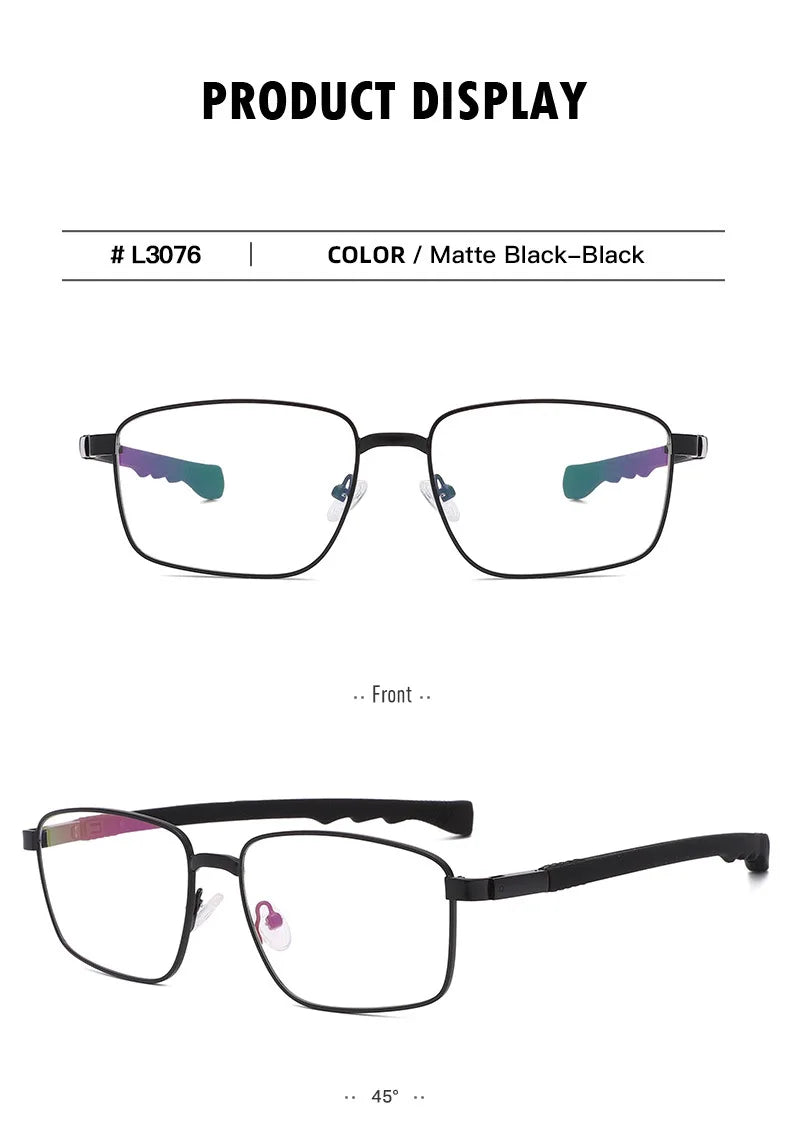 Handoer Unisex Full Rim Square Alloy Acetate Eyeglasses H3076 Full Rim Handoer BLACK  