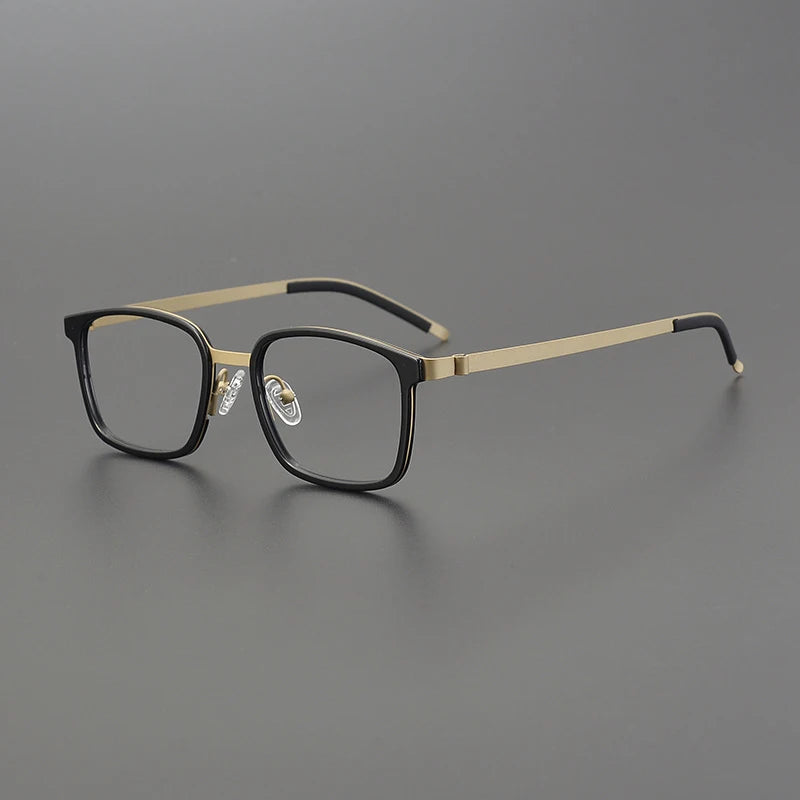 Gatenac Unisex Full Rim Square Acetate Stainless Steel Eyeglasses Gxyj1224 Full Rim Gatenac Black Gold  