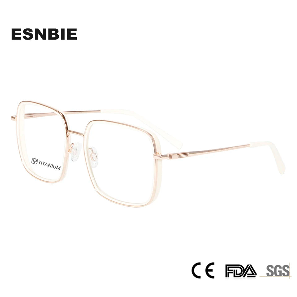 Esnbie Unisex Full Rim Square Titanium Acetate Eyeglasses 22030 Full Rim Esnbie   