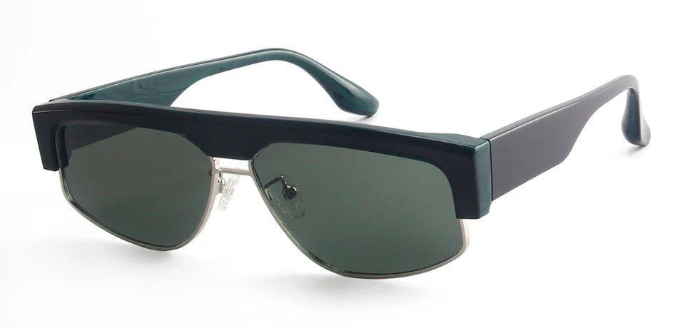 Esnbie Unisex Full Rim Oval Acetate Alloy Tac Sunglasses 240741