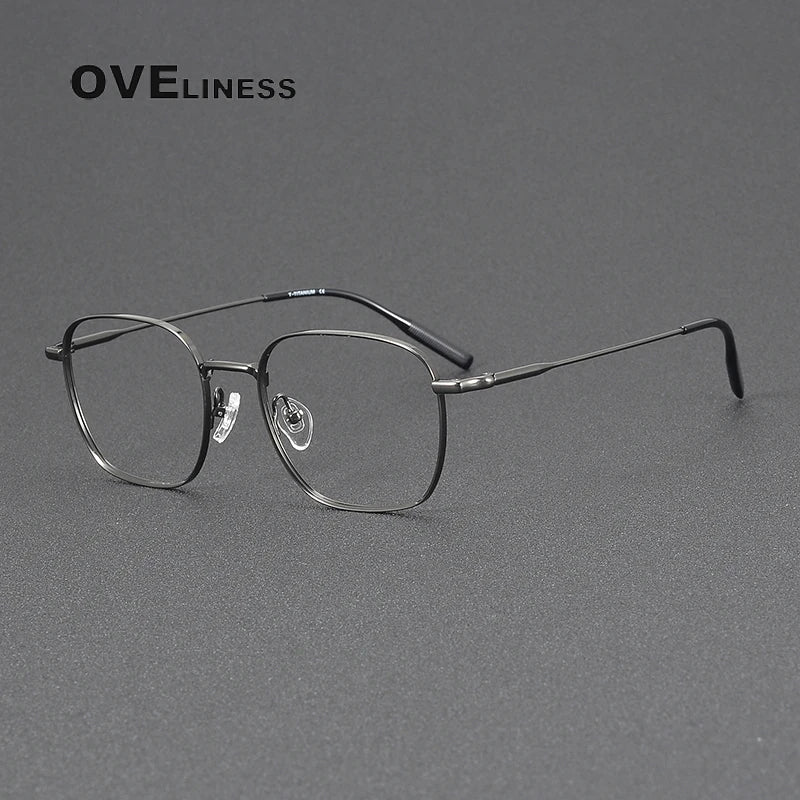 Oveliness Unisex Full Rim Square Polygon Titanium Eyeglasses 81027 Full Rim Oveliness gun  