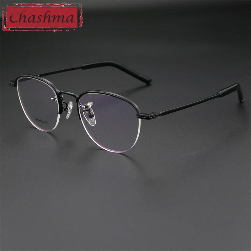 Chashma Men's Semi Rim Flat Top Round Titanium Eyeglasses 887050