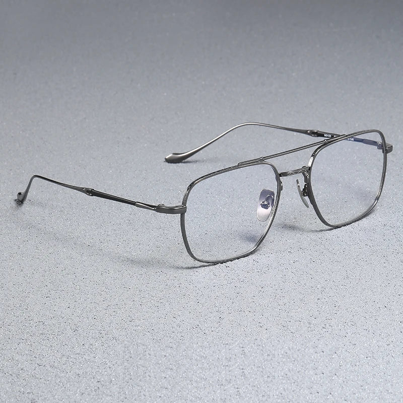 Black Mask Men's Full Rim Square Double Bridge Titanium Eyeglasses 43123