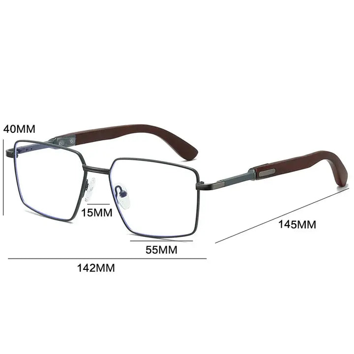Gatenac Unisex Full Rim Polygon Square Alloy Wood Eyeglasses 794003 Gatenac