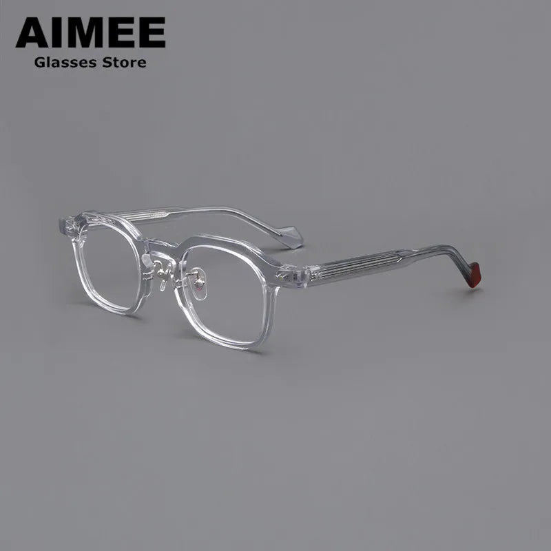 Aimee Unisex Full Rim Flat Top Square Acetate Eyeglasses 80025 Full Rim Aimee Clear-Grey  