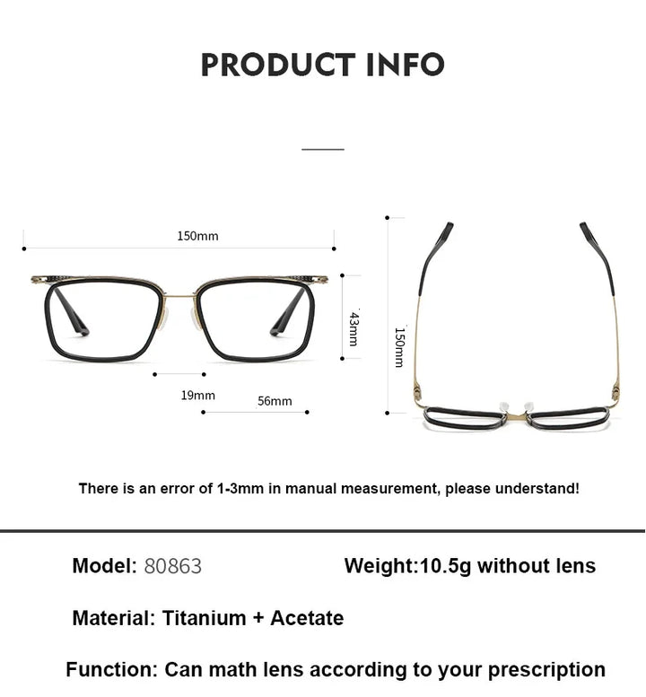 Bobbie Unisex Full Rim Big Square Acetate Titanium Eyeglasses 808663