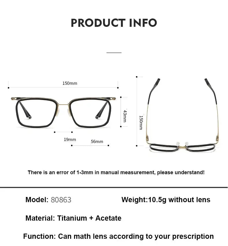 Bobbie 808630 Men’s 150mm Big Titanium Square Full Rim Frames — view 2 | Bobbie at FuzWeb