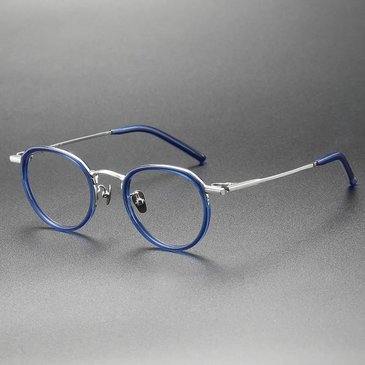 Aimee Unisex Full Rim Oval Titanium Acetate Eyeglasses 1343 Full Rim Aimee Blue-Silver  